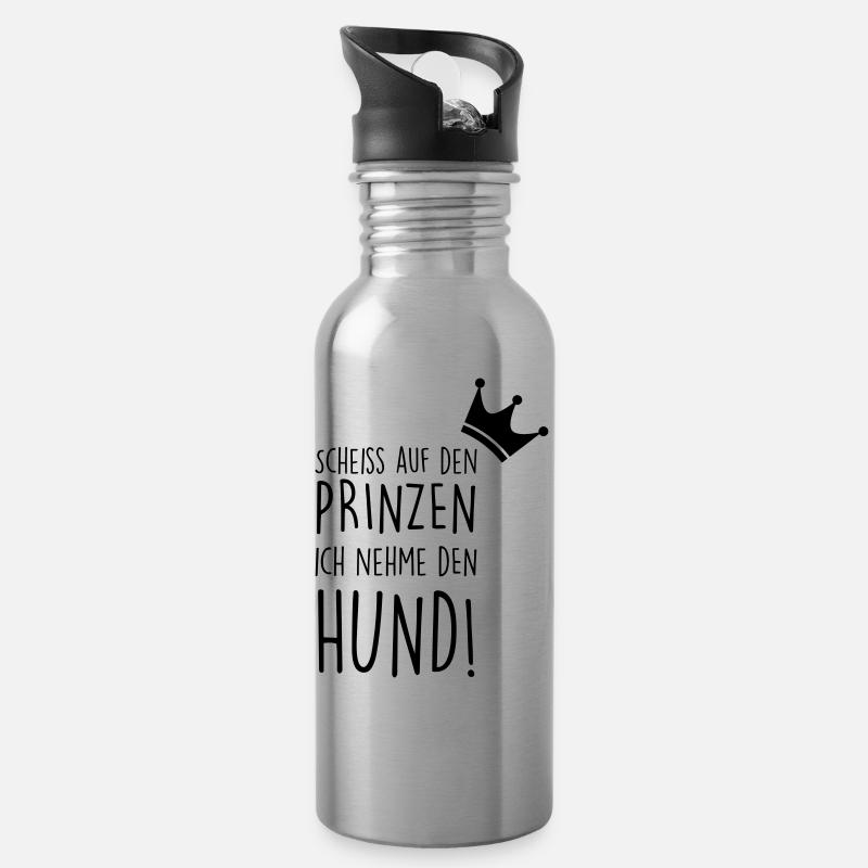 Prinz Hund - Trinkflasche mit integriertem Trinkhalm - Lightsilver