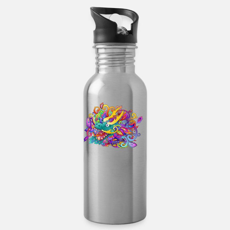 chinesischer Drache - Trinkflasche mit integriertem Trinkhalm - Lightsilver