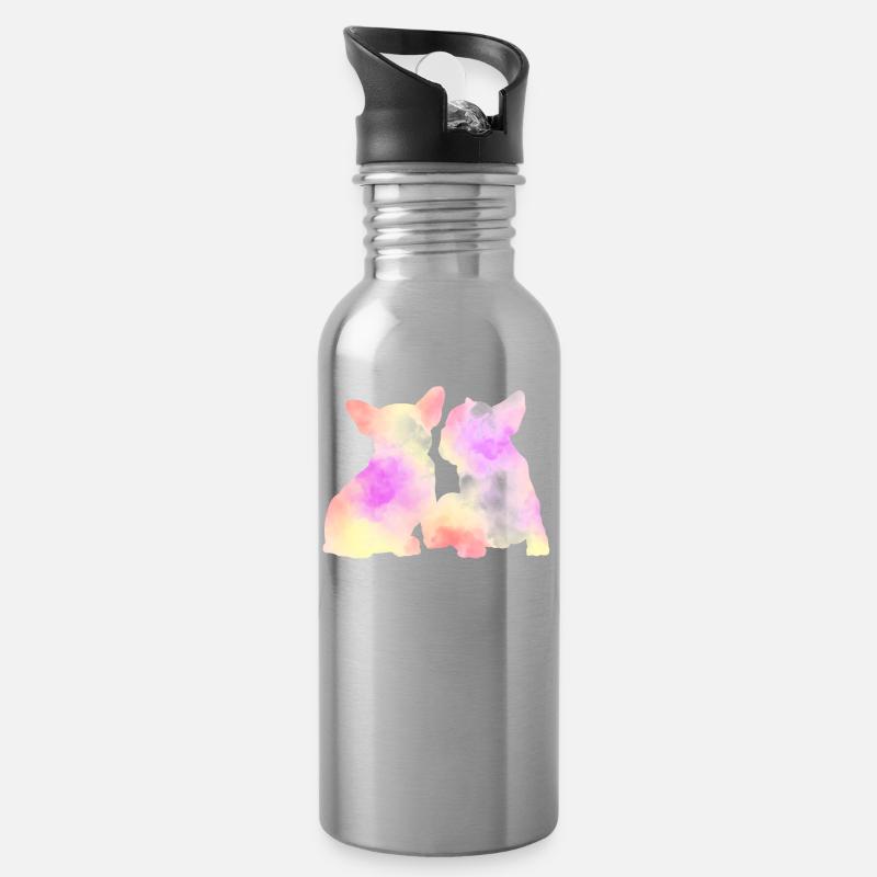 French Bulldog - Trinkflasche mit integriertem Trinkhalm - Lightsilver
