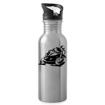 Motorcycle Classic Bike001 - Water bottle with straw - silver - Right