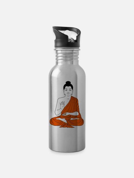 bouddha - Gourde avec paille intégrée - argent clair
