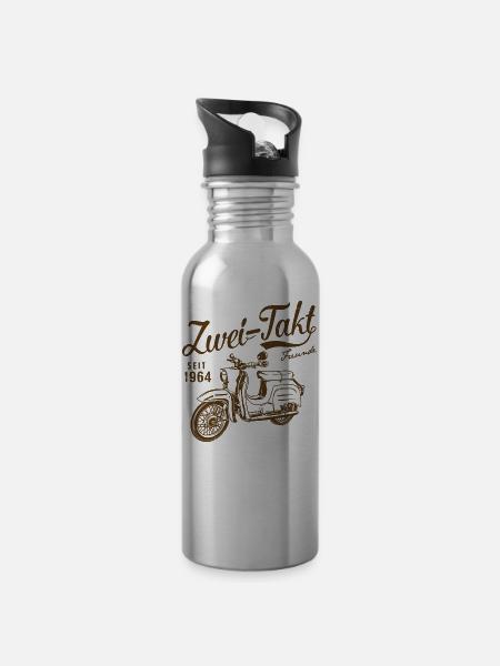 Simson Schwalbe Zweitakt Freunde - Trinkflasche mit integriertem Trinkhalm - Lightsilver