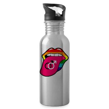 Gay pride rainbow mouth and tongue with gay symbol - Water bottle with straw - silver - Right