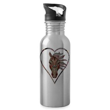 Edler Pferdekopf für Pferdeliebhaber Pferd horse - Trinkflasche mit integriertem Trinkhalm - Lightsilver - Rechts