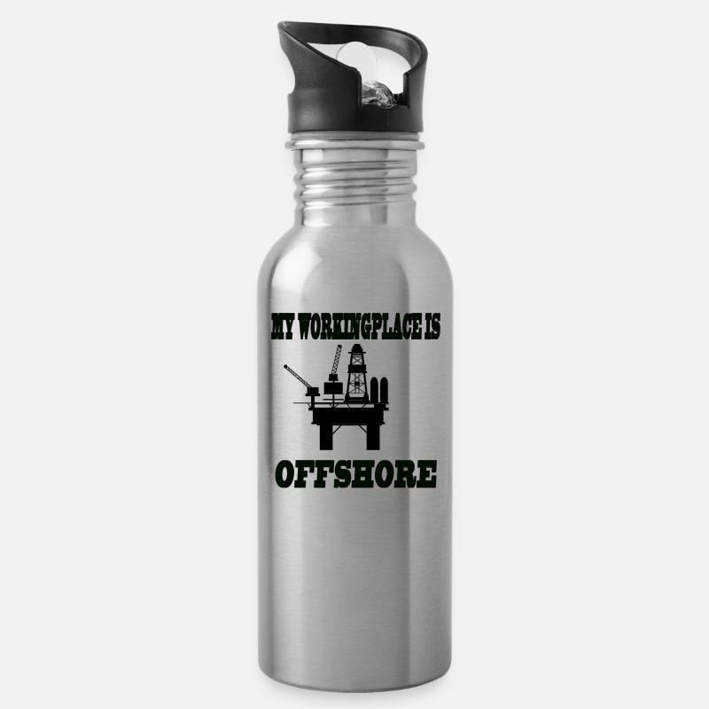 MY WORKINGPLACE IS OFFSHORE - Trinkflasche mit integriertem Trinkhalm - Lightsilver