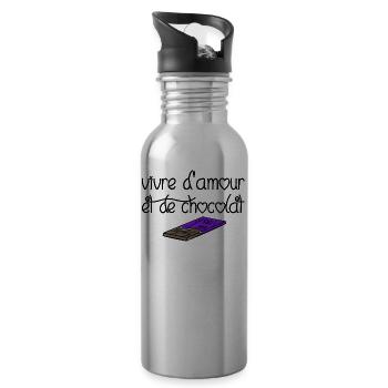 vivre d amour et de chocolat - Gourde avec paille intégrée - argent clair - Droite