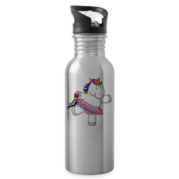 Tanzendes Comic Einhorn Regenbogen - Trinkflasche mit integriertem Trinkhalm - Lightsilver - Rechts