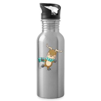Süßes Comic Rentier beim Schlittschuh fahren - Trinkflasche mit integriertem Trinkhalm - Lightsilver - Rechts