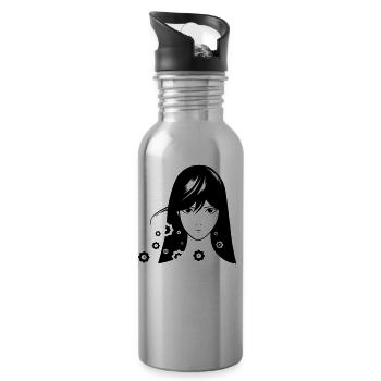 Mädchen Comic - Trinkflasche mit integriertem Trinkhalm - Lightsilver - Rechts