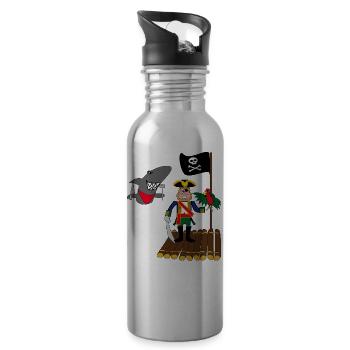 Piraten-Papagei Floß Hai - Trinkflasche mit integriertem Trinkhalm - Lightsilver - Rechts