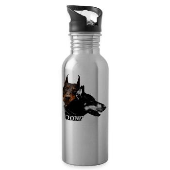 Dobermann,Hundegesicht ,Hundekopf,Hunde, Hund - Trinkflasche mit integriertem Trinkhalm - Lightsilver - Rechts
