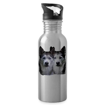 meute de chiens de traîneau Husky Malamute, race de chien - Gourde avec paille intégrée - argent clair - Droite