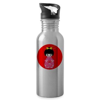 Kimono Fille Japon Japonais Rose Rouge - Gourde avec paille intégrée - argent clair - Droite