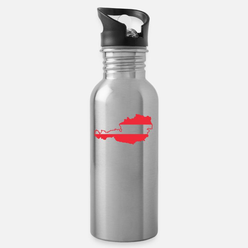 Österreich - Trinkflasche mit integriertem Trinkhalm - Lightsilver