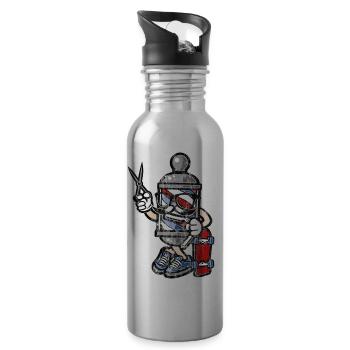 SKATER BARBER - Cartoon Figur Comic Shirt Motiv - Trinkflasche mit integriertem Trinkhalm - Lightsilver - Rechts