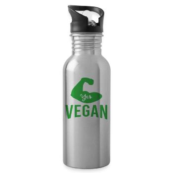 YES VEGAN vegetarian we can now new xmas rev - Water bottle with straw - silver - Right