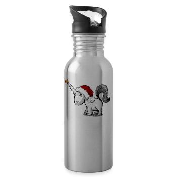 Unicorn Christmas - Water bottle with straw - silver - Right