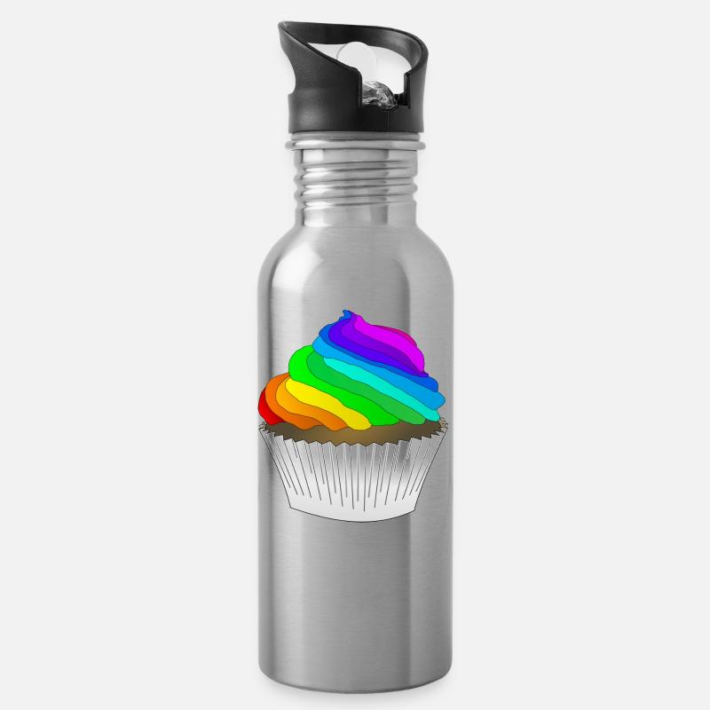regenbogen sonne wolken wetter rainbow sun cloud76 - Trinkflasche mit integriertem Trinkhalm - Lightsilver