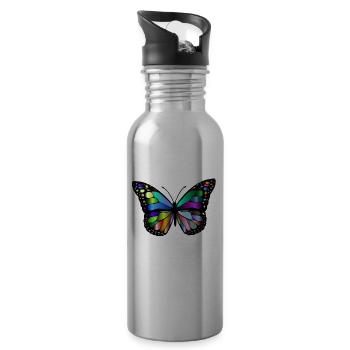 Butterfly with colorful wings. Nature & Animals - Water bottle with straw - silver - Right