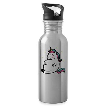 Fat Unicorn Dickes Einhorn Kurven Hunger Geschenk - Trinkflasche mit integriertem Trinkhalm - Lightsilver - Rechts