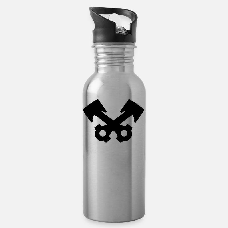 Zwei Kolben samt Pleuel gekreuzt - Trinkflasche mit integriertem Trinkhalm - Lightsilver