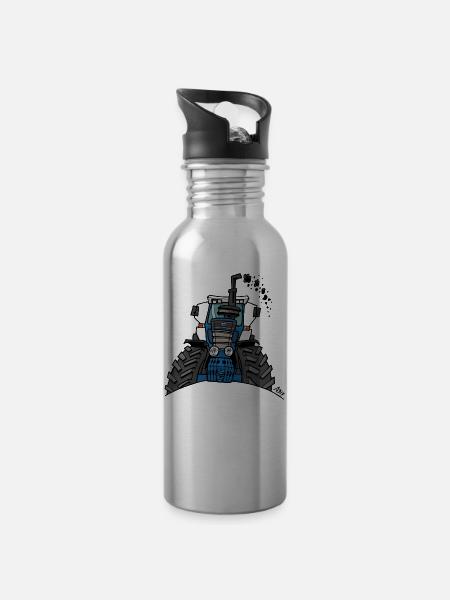 0538 blue tractor - Water bottle with straw - silver