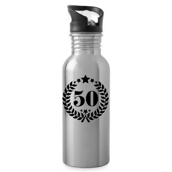 50. Geburtstags Kranz - Anniversary Wreath - Trinkflasche mit integriertem Trinkhalm - Lightsilver - Rechts