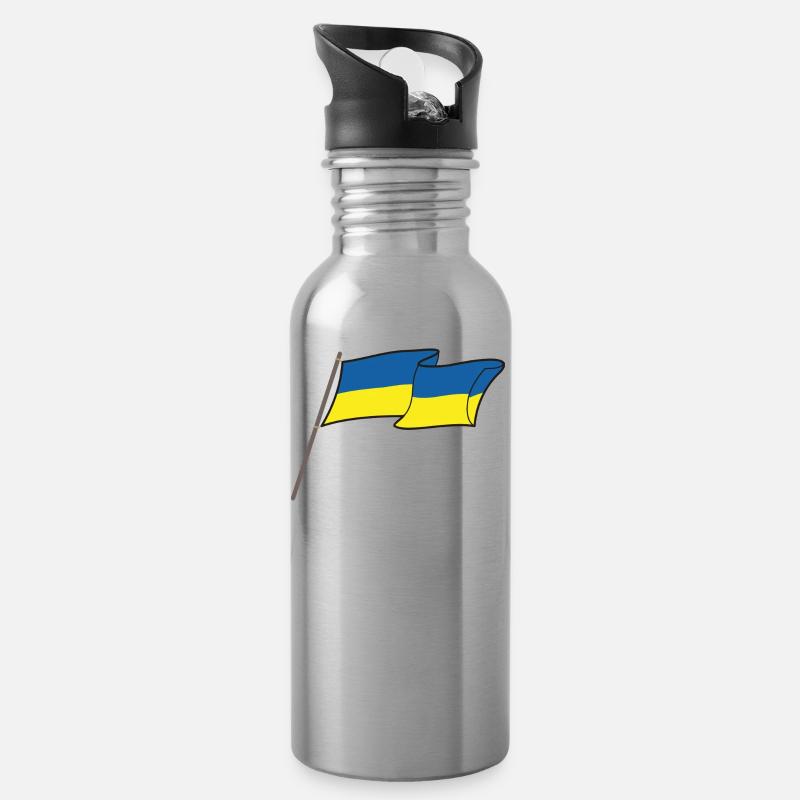 Ukraine flag - Water bottle with straw - silver