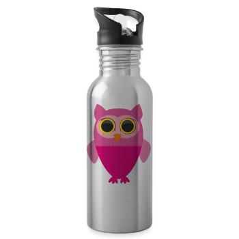 Pink Owl - Water bottle with straw - silver - Right
