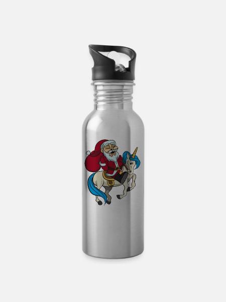 Santa monte sur Unicorn cadeau de Noël - Gourde avec paille intégrée - argent clair
