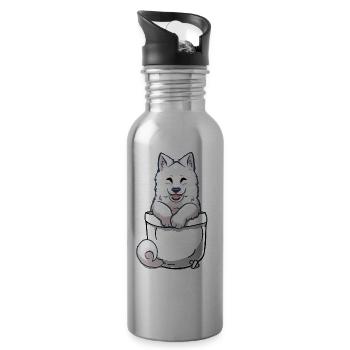 Pocket Samoyed Welpe - Trinkflasche mit integriertem Trinkhalm - Lightsilver - Rechts
