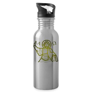 god god church church bible bible wedding wedding - Water bottle with straw - silver - Right