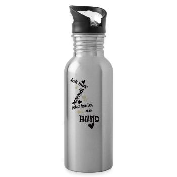 ich war normal jetzt hab ich ein Hund - Trinkflasche mit integriertem Trinkhalm - Lightsilver - Rechts