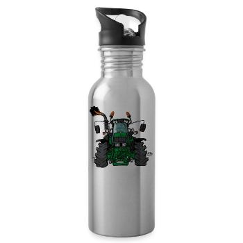 0175 Green tractor - Water bottle with straw - silver - Right
