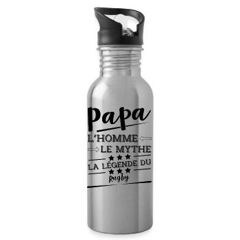Papa la légende Rugby cadeau - Gourde avec paille intégrée - argent clair - Droite