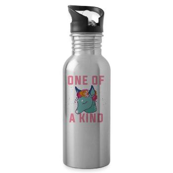 One of a kind.Unique Dow.Magical Gifts.Deer. Foal - Water bottle with straw - silver - Right