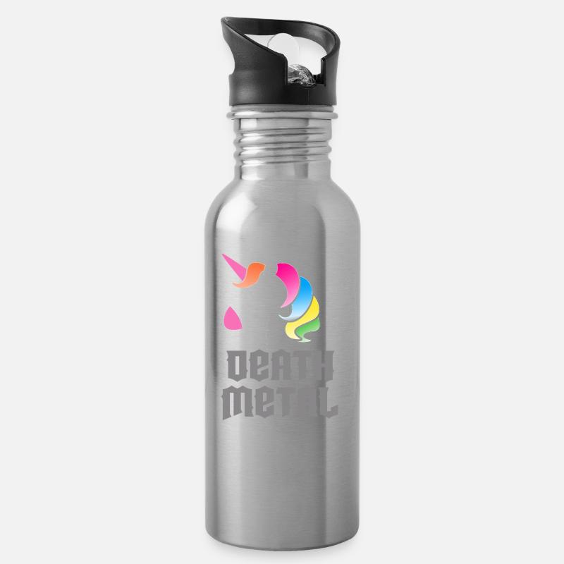 Death Metal Unicorn - Trinkflasche mit integriertem Trinkhalm - Lightsilver