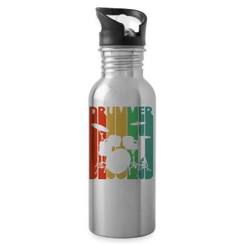 Vintage Retro Schlagzeuger. Trommelsatz Rock 'n' Roll - Trinkflasche mit integriertem Trinkhalm - Lightsilver - Rechts