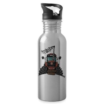 0436 Brown / orange tractor - Water bottle with straw - silver - Right
