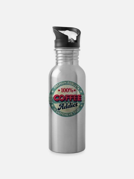 café Addict - Gourde avec paille intégrée - argent clair