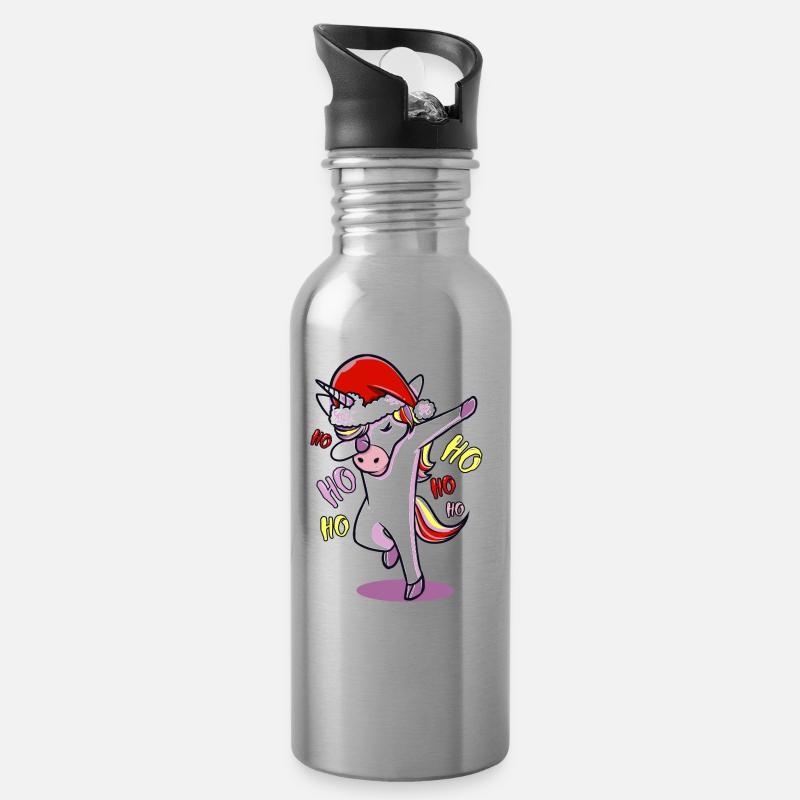 drôle Unicorn Noël doux anniversaire cadeau - Gourde avec paille intégrée - argent clair