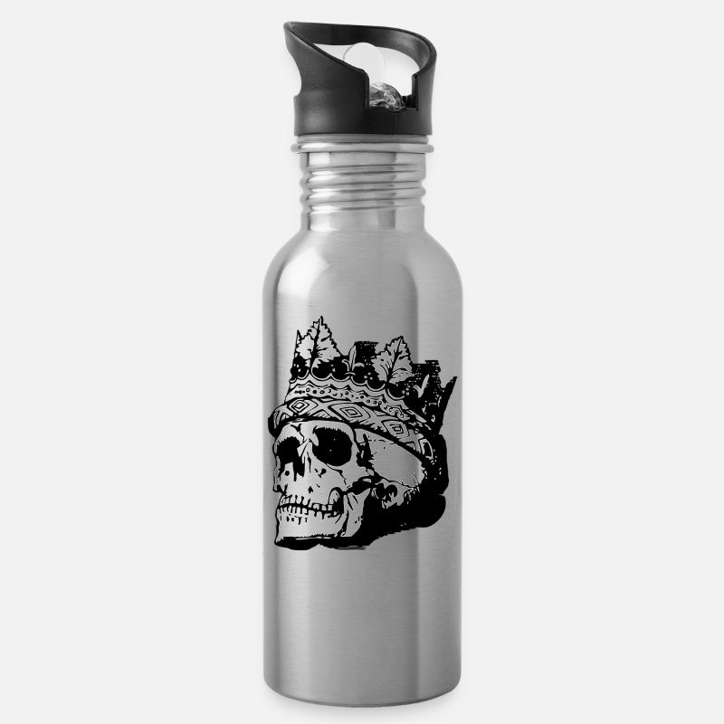 Totenschädel - Trinkflasche mit integriertem Trinkhalm - Lightsilver