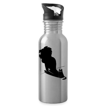 Furry Cat & Lion Shadow Design - Trinkflasche mit integriertem Trinkhalm - Lightsilver - Rechts