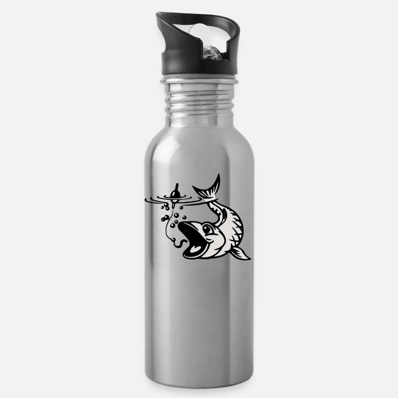 fisch - Trinkflasche mit integriertem Trinkhalm - Lightsilver