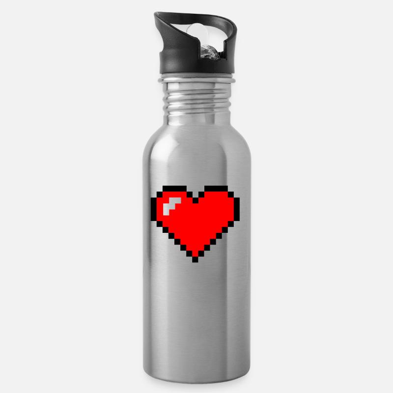 pixel herz - Trinkflasche mit integriertem Trinkhalm - Lightsilver