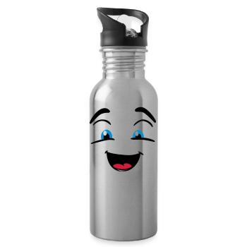 Lachendes Gesicht - Trinkflasche mit integriertem Trinkhalm - Lightsilver - Rechts