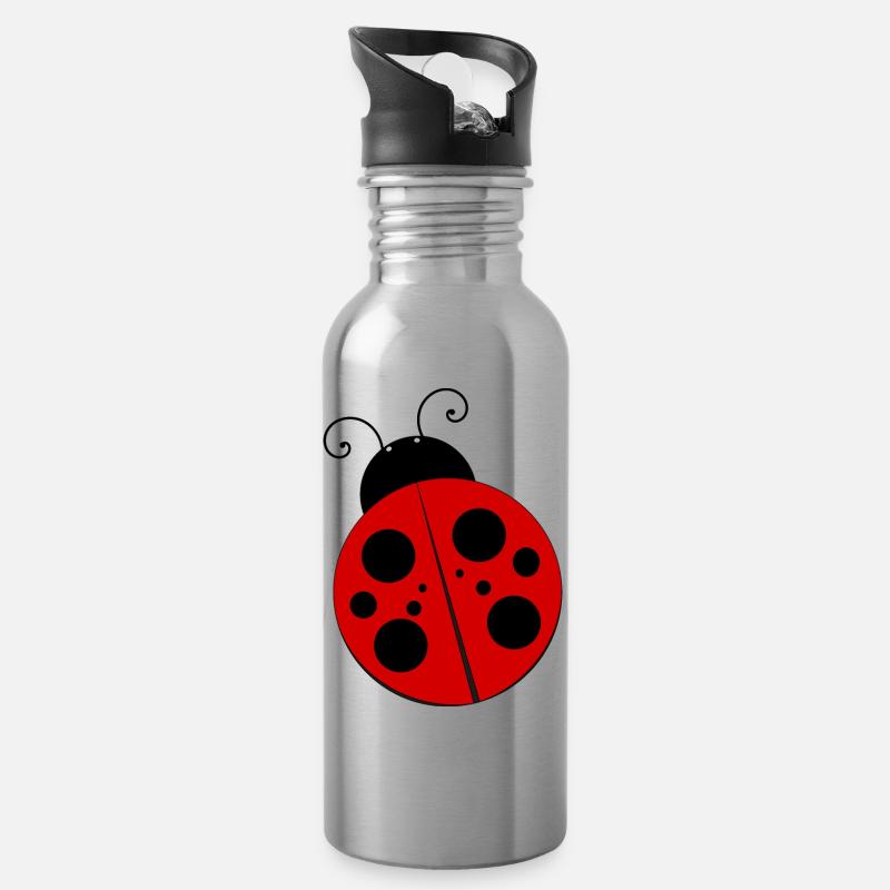Marienkäfer - Trinkflasche mit integriertem Trinkhalm - Lightsilver