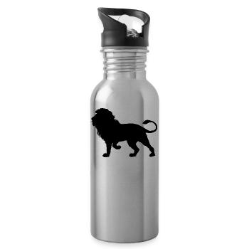 Lion Silhouette - Water bottle with straw - silver - Right