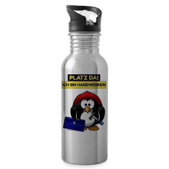 Platz da ich bin Handwerker - lustiger Pinguin - Trinkflasche mit integriertem Trinkhalm - Lightsilver - Rechts