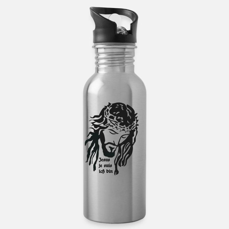 Jesus - Trinkflasche mit integriertem Trinkhalm - Lightsilver